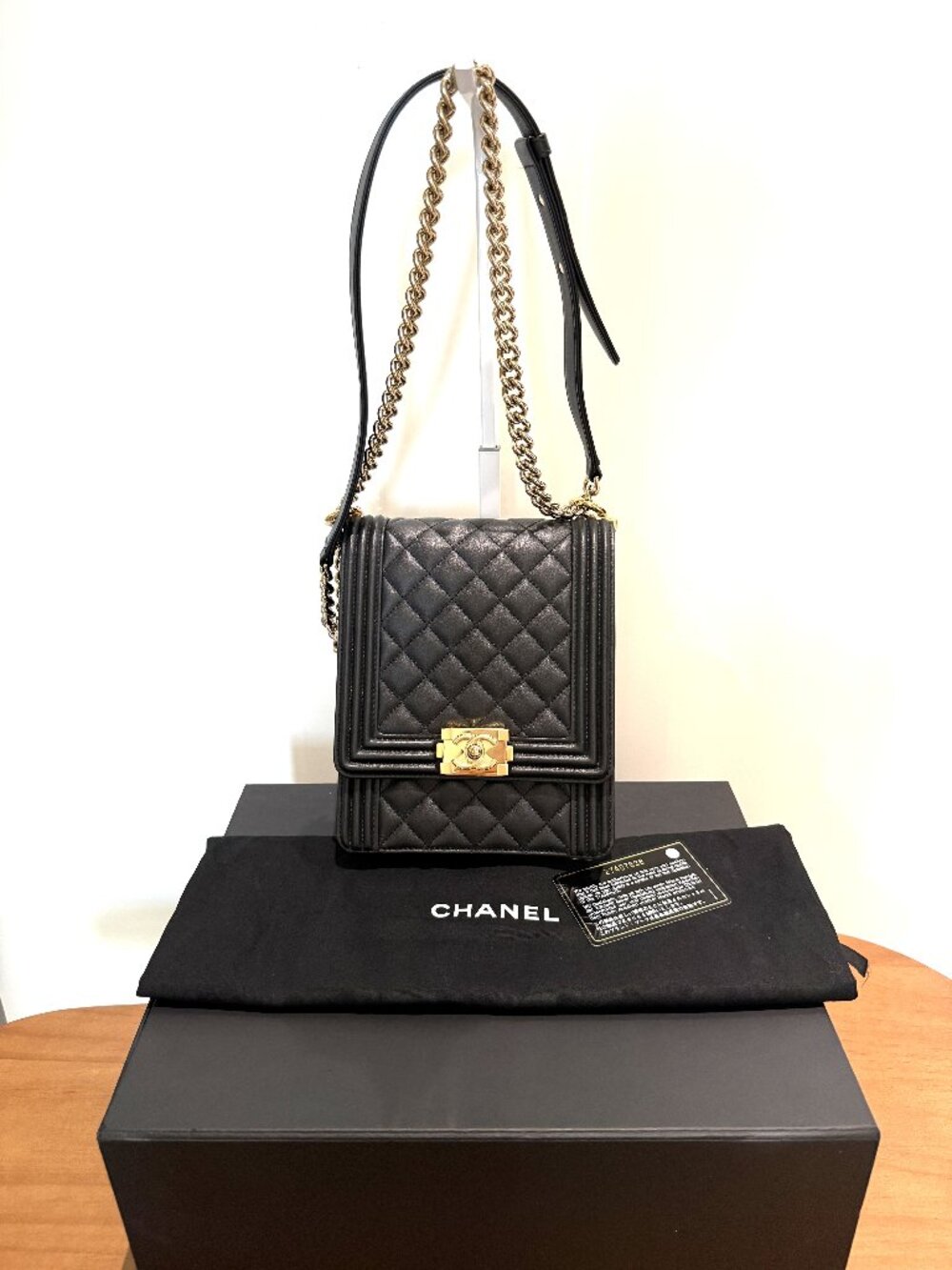 Chanel Calfskin Quilted North South Boy Flap Black
